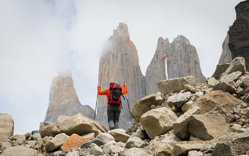 Hiking with poles in Torres del Paine